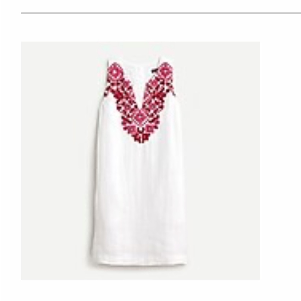 J. Crew Button-back Linen Shift Dress with Embroidery